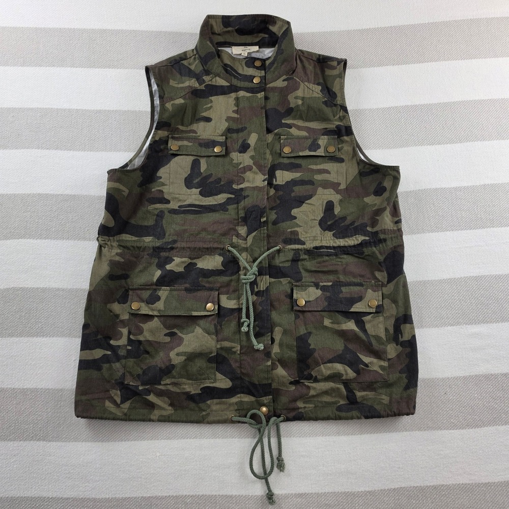 Entro Camouflage Utility Vest Women XL Green Camo Excellent Drawstring Cargo